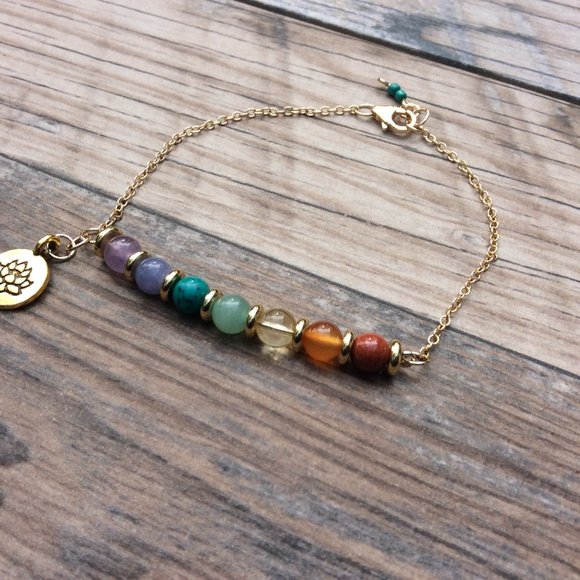 Chakra anklet, 14k Gold filled, Lotus anklet, rainbow anklet, crystal healing - Picture 4 of 8